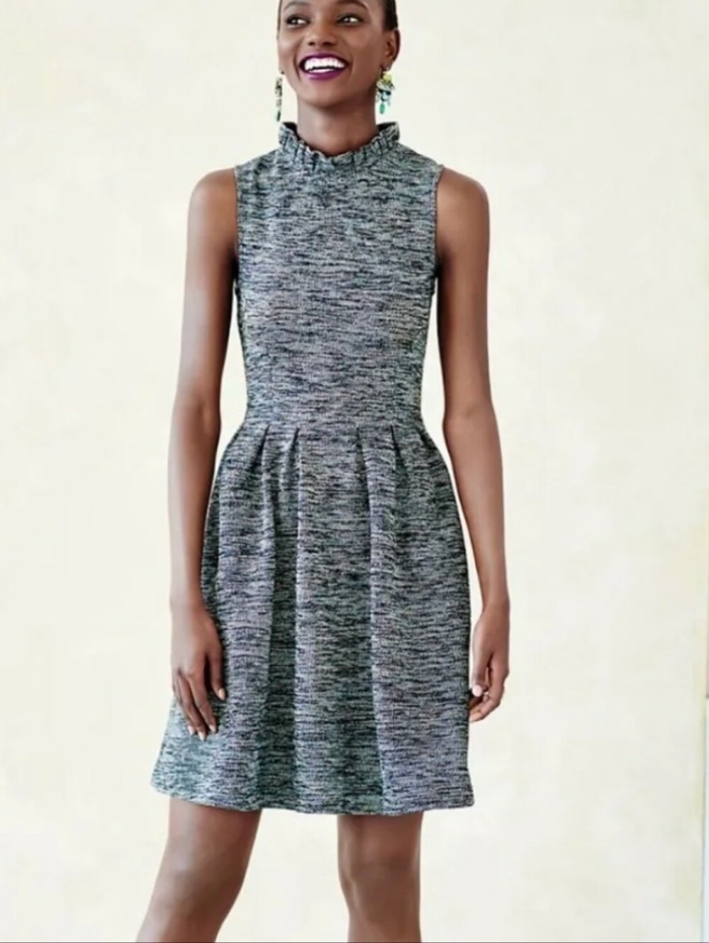 Ganni x Anthropologie Textured Pinnacle Midi Dress Size L Ruffled Sleeveless